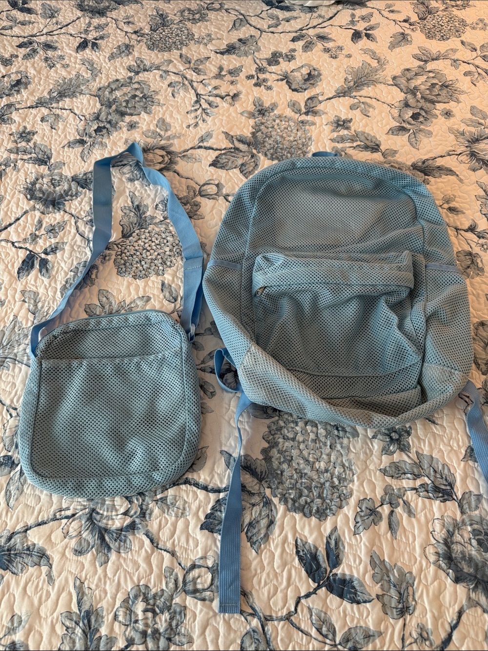 Light Blue Mesh Backpack & Crossbody Set